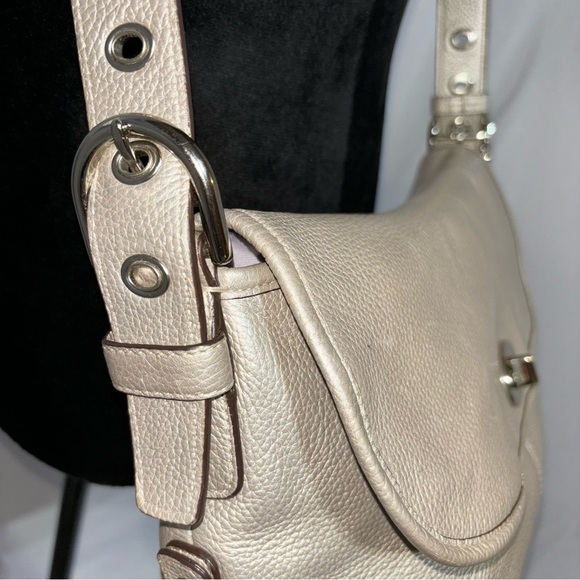 COACH Legacy Duffle Bag, Pebbled Leather, Turn-lock flap front, Silver Metallic - Picture 2 of 10